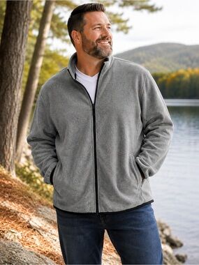 Nautica Competition Mens 3XL Gray Full Zip Fleece Jacket Black Trim